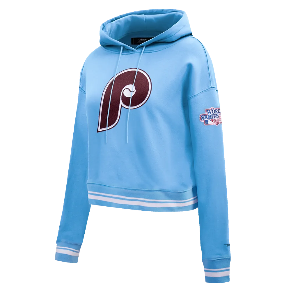 MLB PHILADELPHIA PHILLIES RETRO CLASSIC WOMEN'S CROPPED PO HOODIE (UNIVERSITY BLUE)