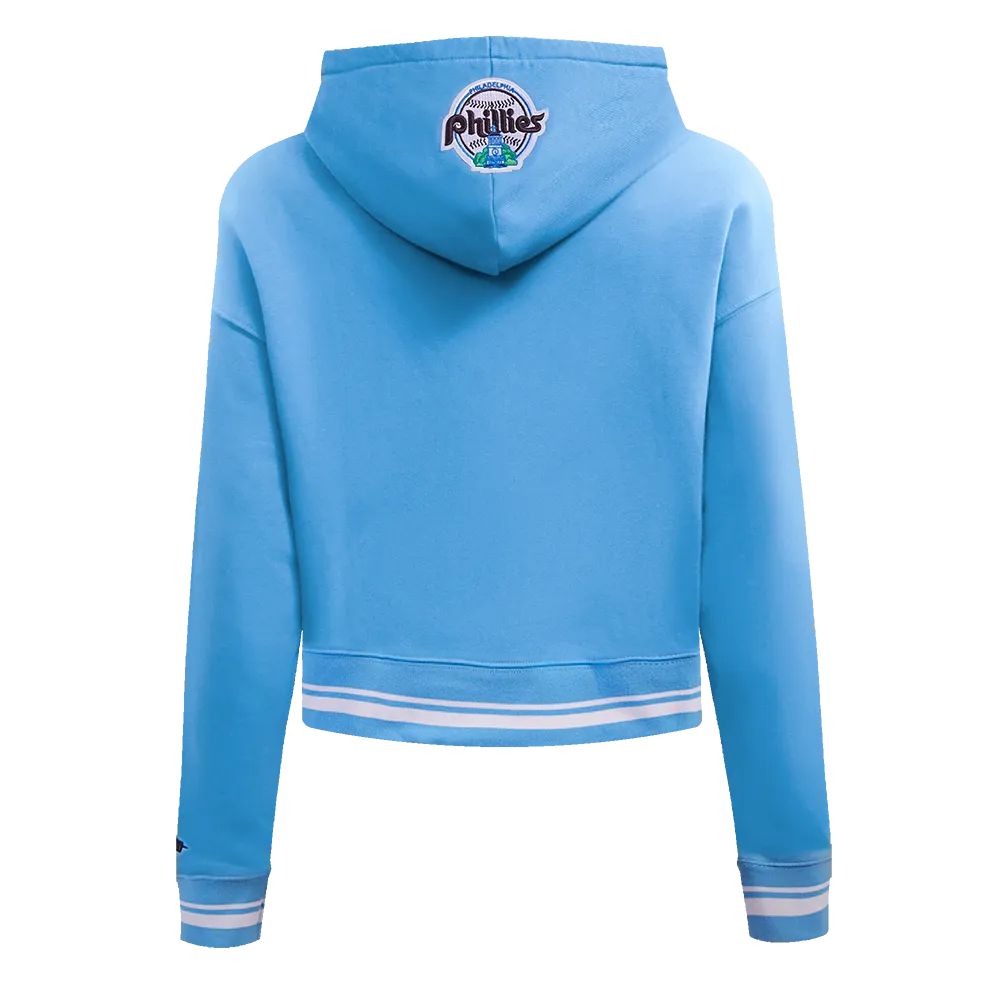 MLB PHILADELPHIA PHILLIES RETRO CLASSIC WOMEN'S CROPPED PO HOODIE (UNIVERSITY BLUE)