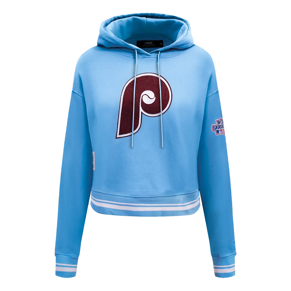 MLB PHILADELPHIA PHILLIES RETRO CLASSIC WOMEN'S CROPPED PO HOODIE (UNIVERSITY BLUE)