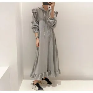 MS007 Maxi Hoodie Dress Bodycon Long Sleeve Hooded