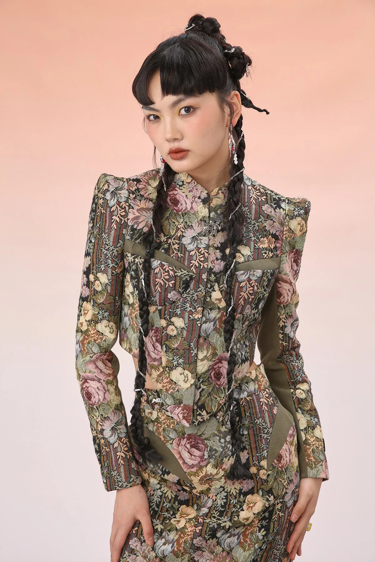 Mukzin | Embroidered Patchwork Buttons Jacket