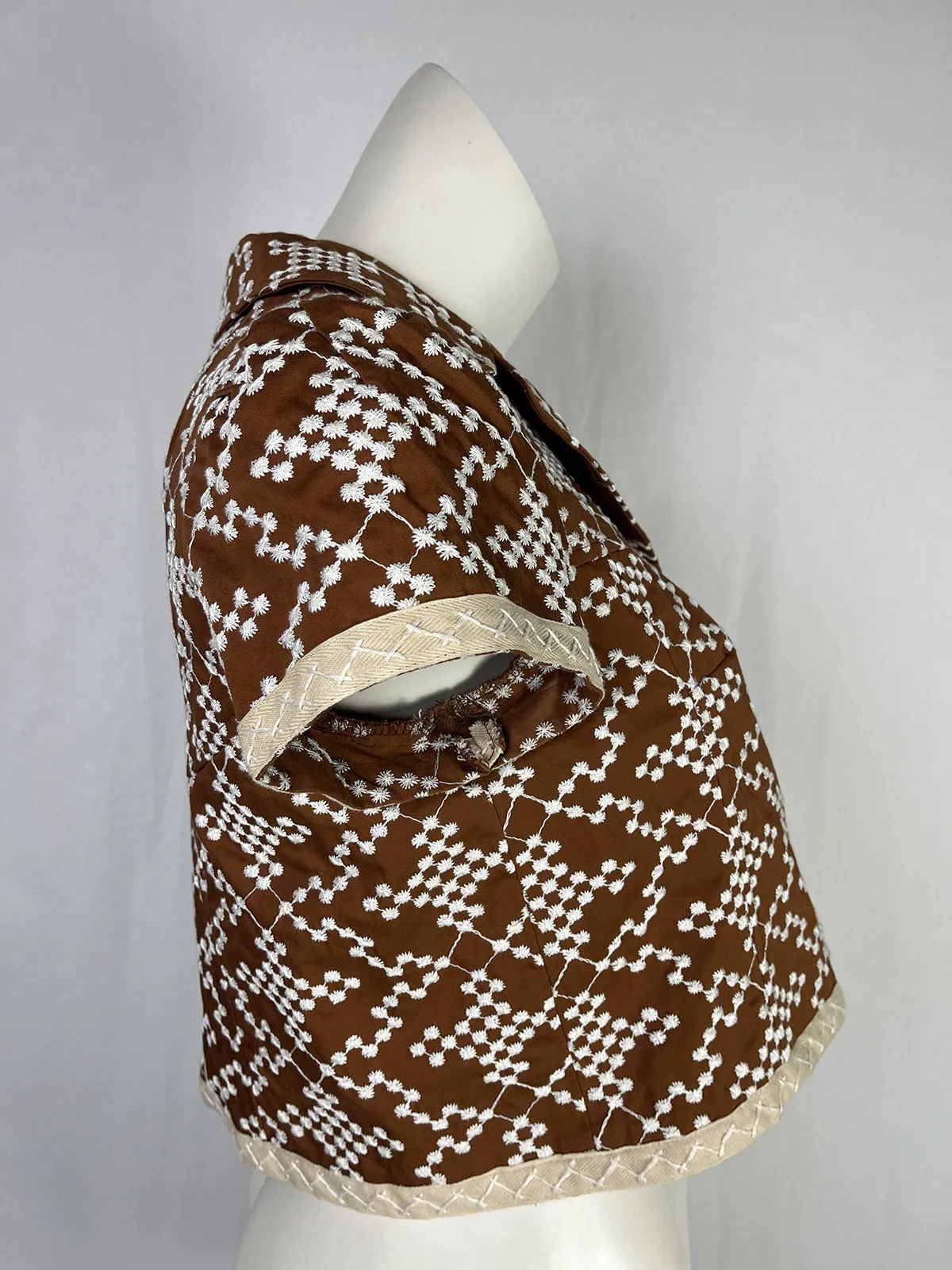 Nanette Lepore Size XL Brown & White Embroidered Jacket