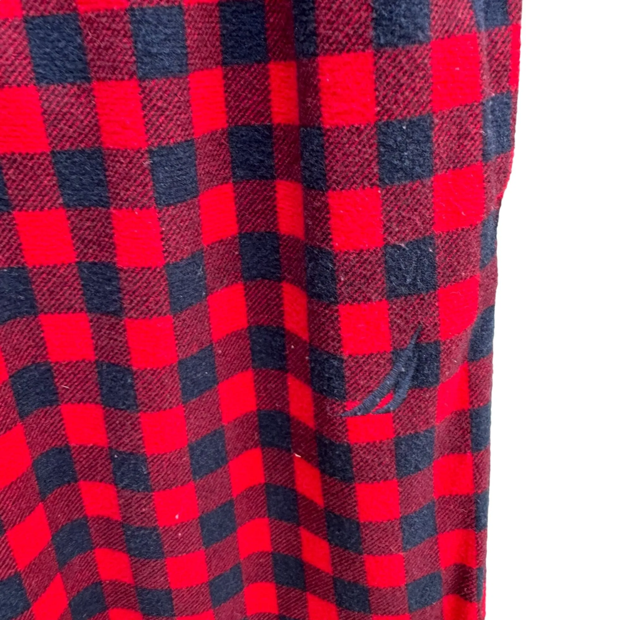 Nautica Sleepwear Mens Red Black Plaid Flannel Elastic Waist Pajama Pants - M