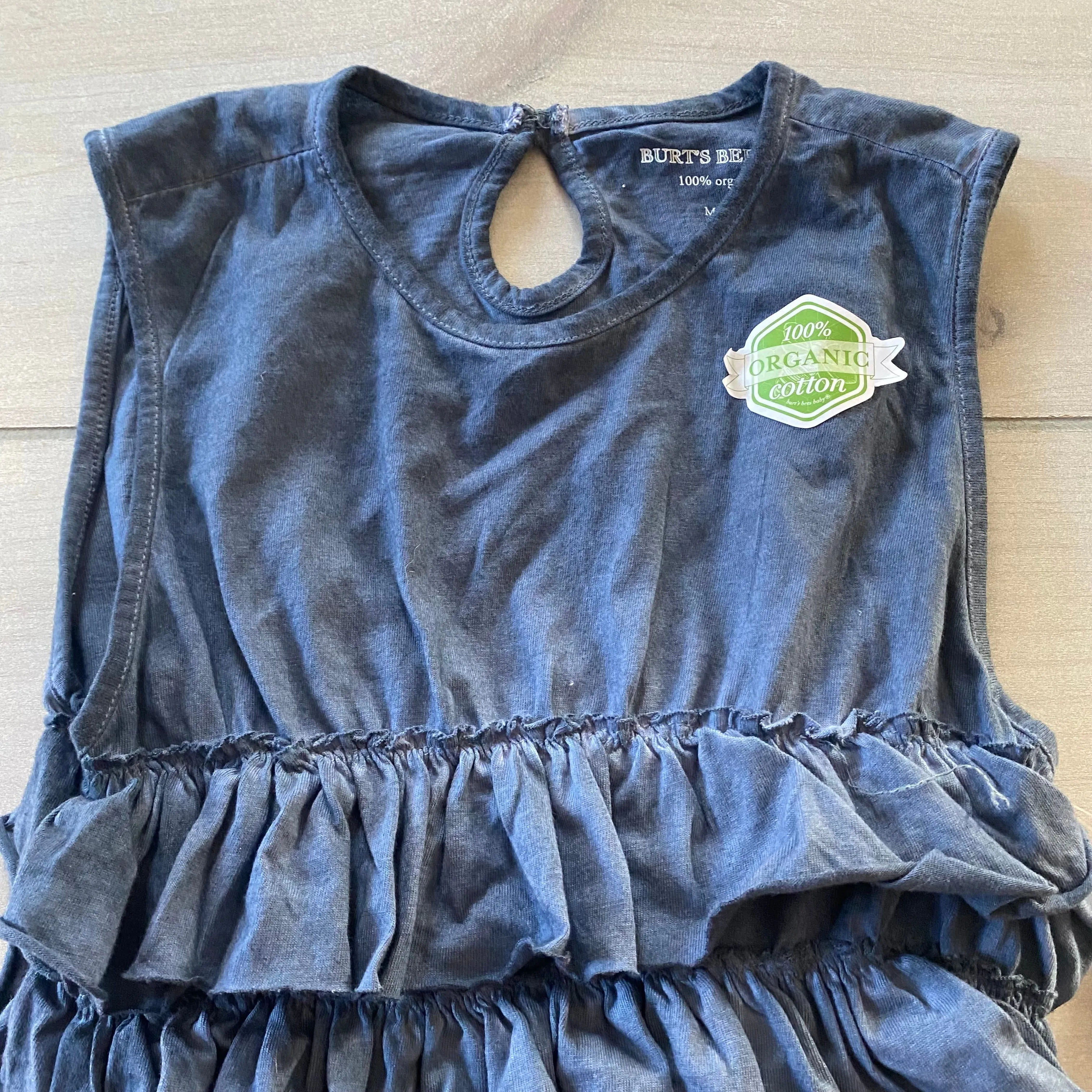 NEW Burts Bees Navy Organic Cotton Ruffled Tunic Top