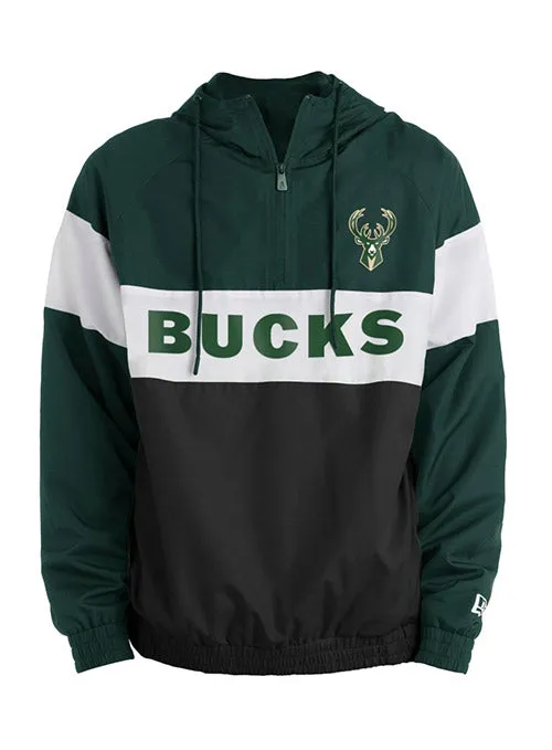 New Era 1/2 Zip Heavy-Word Bar Green Milwaukee Bucks Hoodie