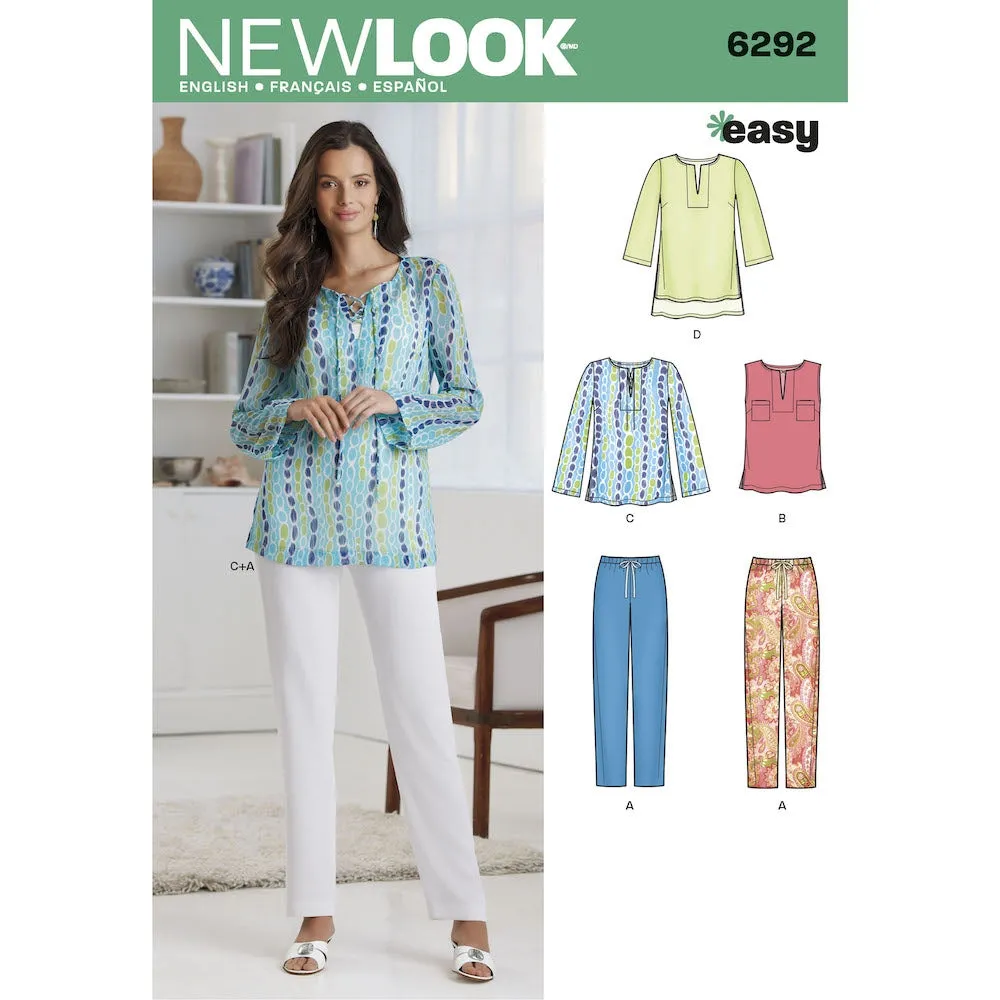 Newlook Pattern 6292 Misses' Tunic or Top and Pull-on Pants