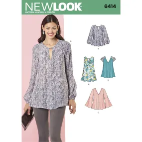 Newlook Pattern 6414 Misses' Tunic and Top with Neckline Variations