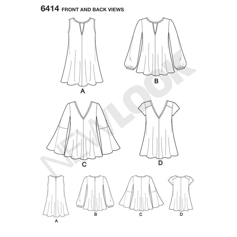 Newlook Pattern 6414 Misses' Tunic and Top with Neckline Variations