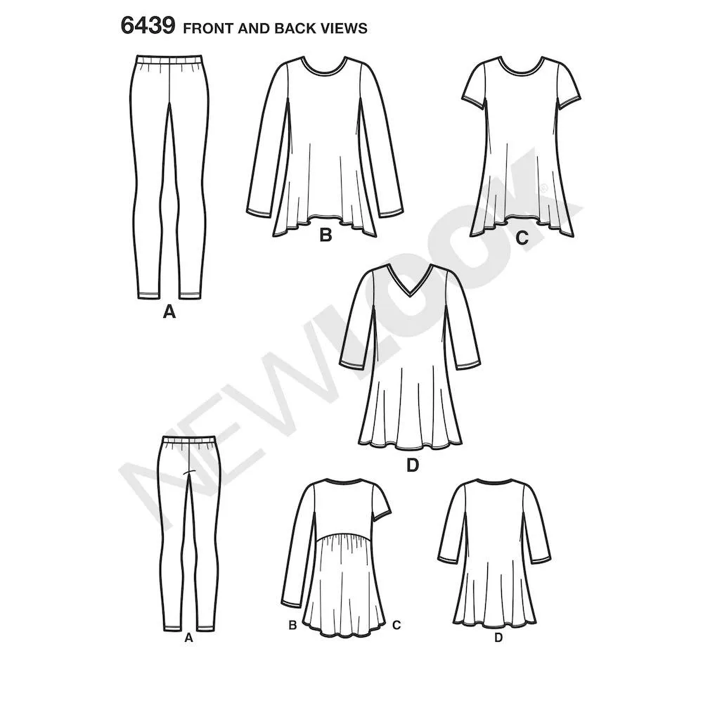 Newlook Pattern 6439 Misses' Knit Tunics with Leggings