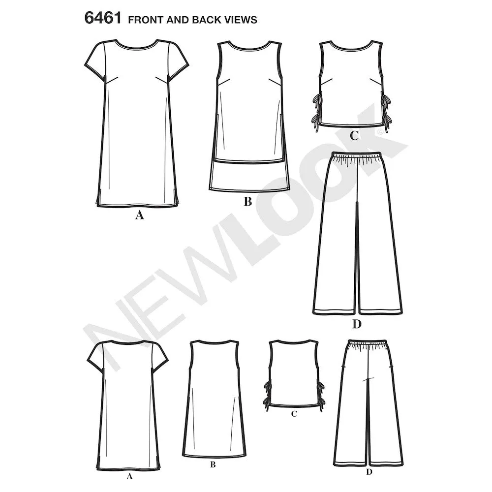 Newlook Pattern 6461 Misses' Dress, Tunic, Top and Cropped Pants