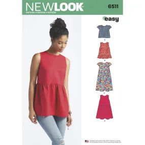 Newlook Pattern 6511 Women’s Tops With Length and Sleeve Variations