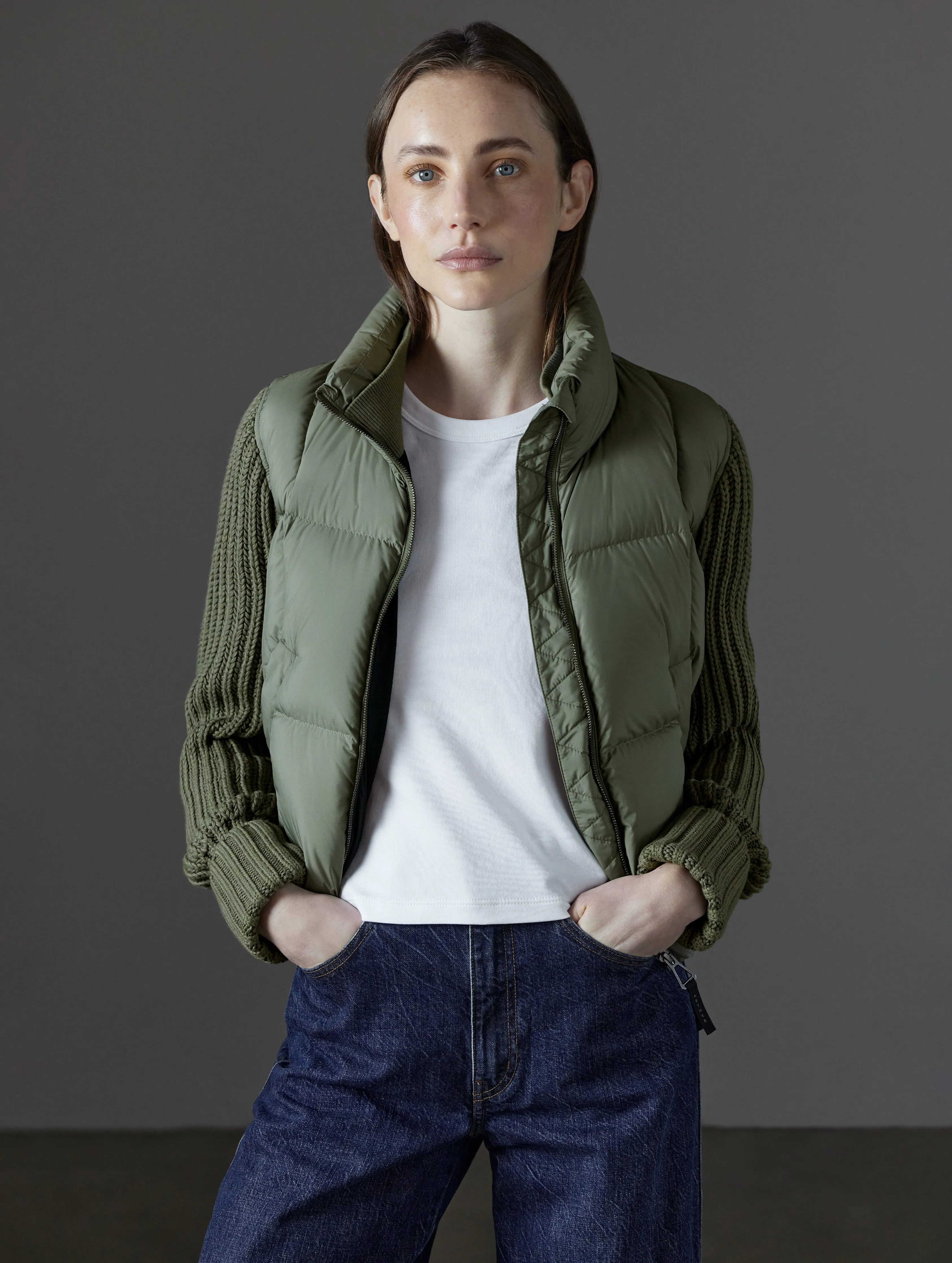 Nina Cardigan-Sleeve Down Jacket - Fern Green