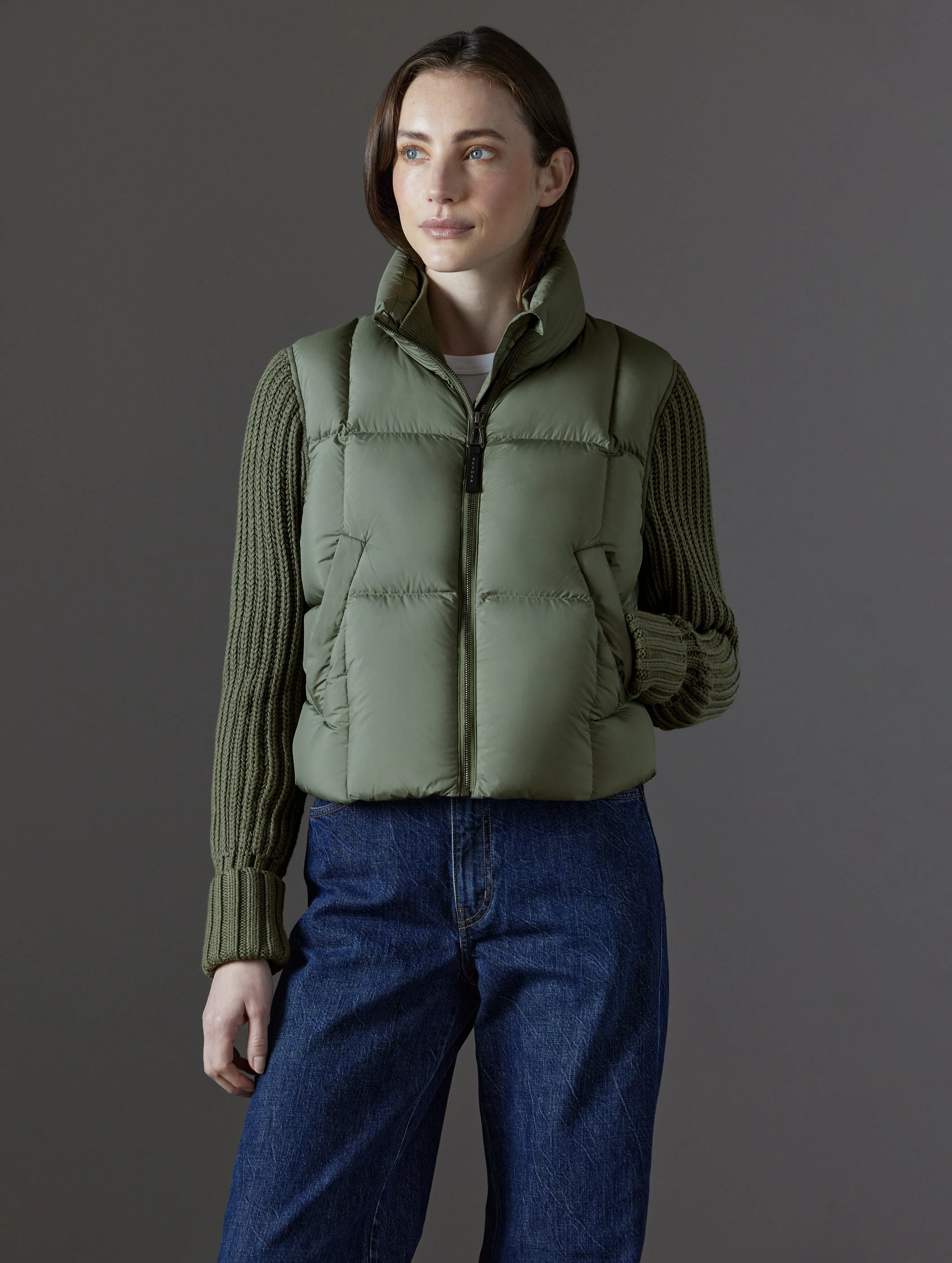 Nina Cardigan-Sleeve Down Jacket - Fern Green