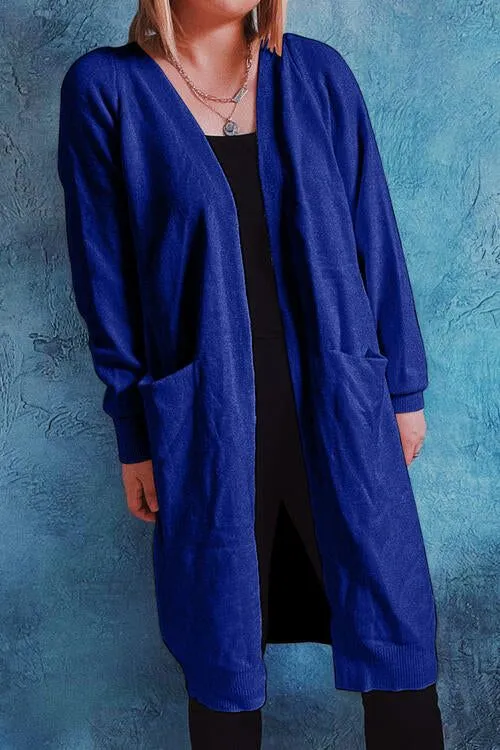 Open Front Longline Cardigan with Pockets