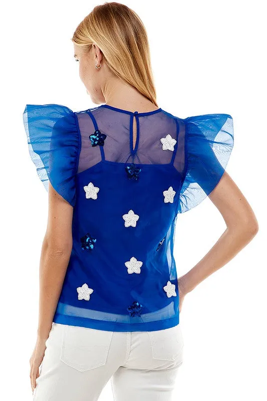 Organza Top With Sequined Stars