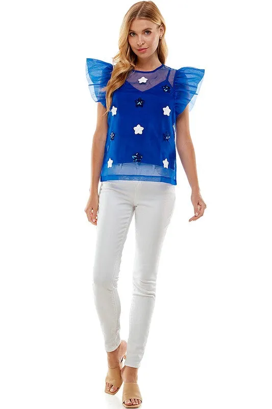 Organza Top With Sequined Stars