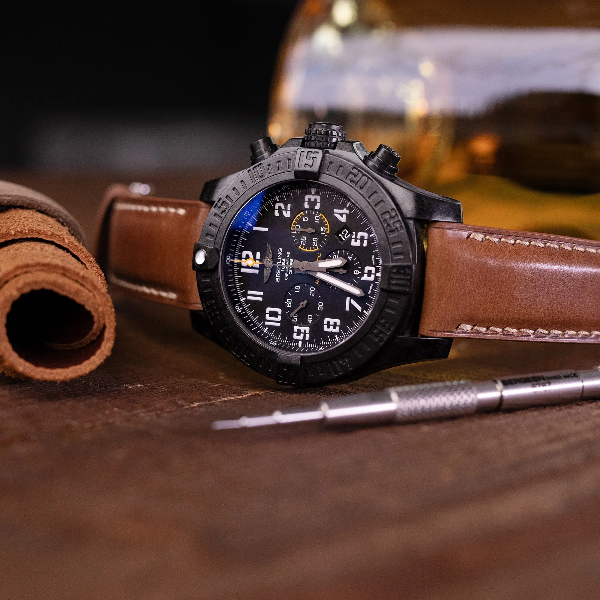 Pam Collection, Bourbon Horween Genuine Shell Cordovan Leather Watch Strap for Panerai, Beige Stitching