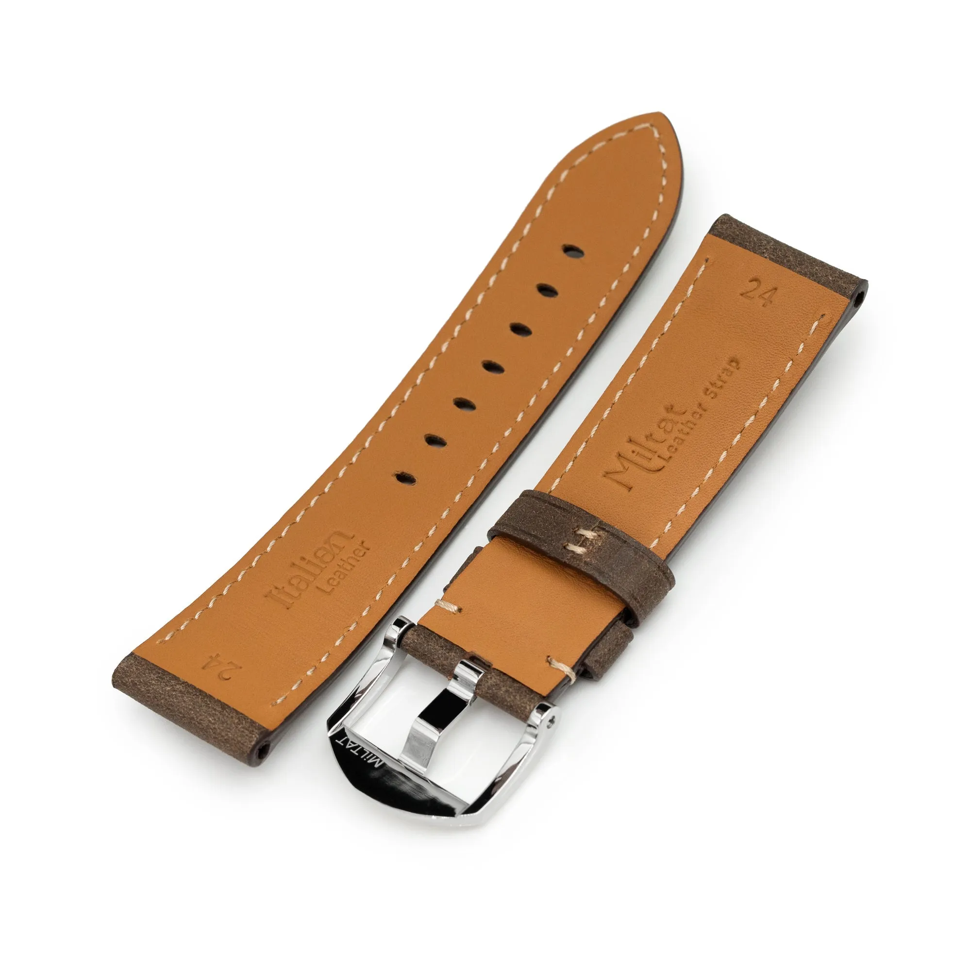 Pam Collection, Dark Brown Italian Leather Watch Strap for Panerai, Beige Stitch.