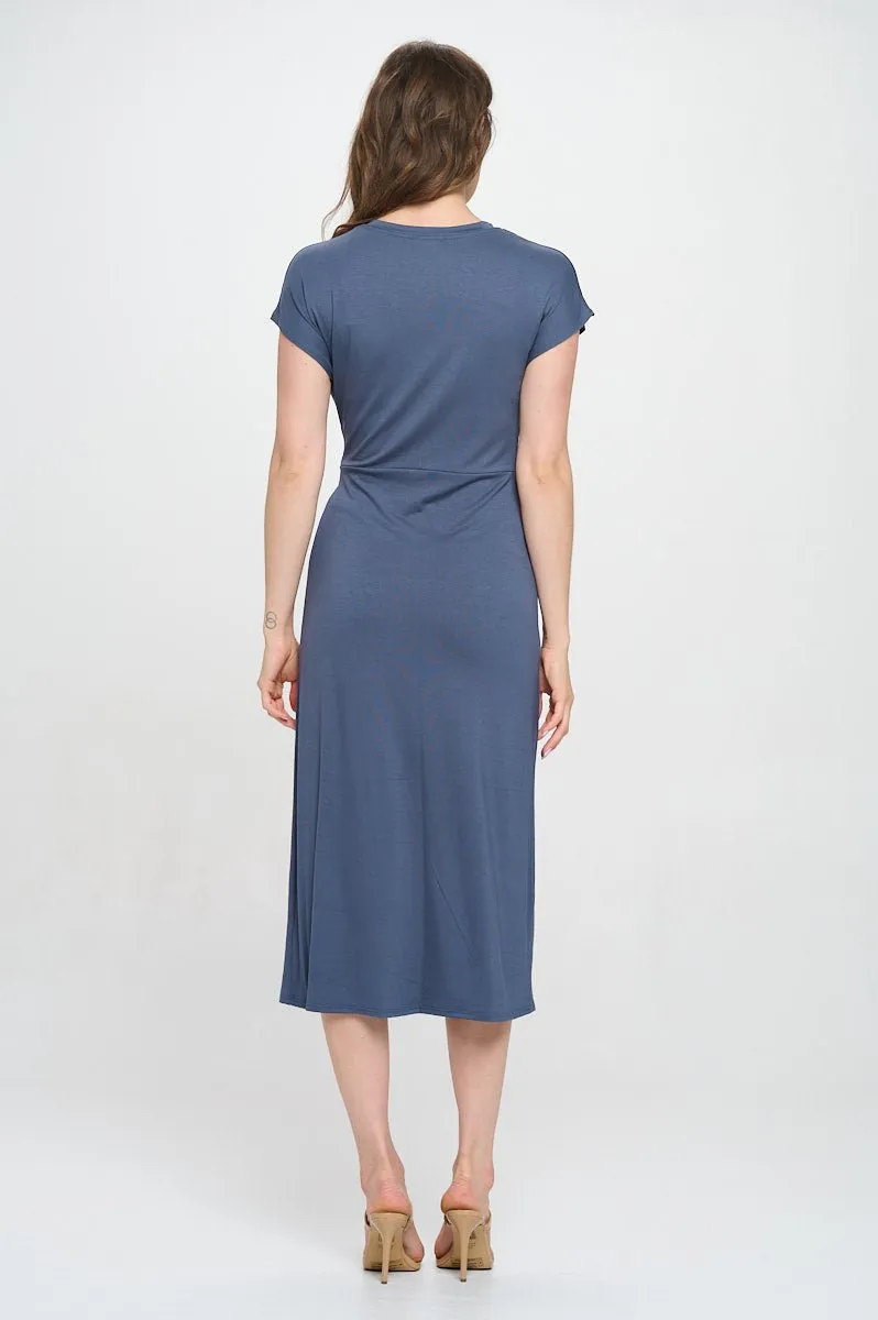 Parker Crew-Neck Short Sleeve Knob-Front Midi Dress with Slits