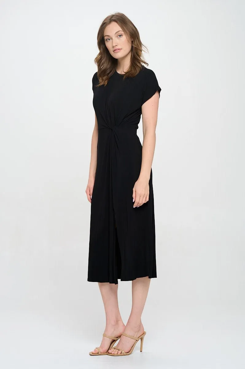 Parker Crew-Neck Short Sleeve Knob-Front Midi Dress with Slits