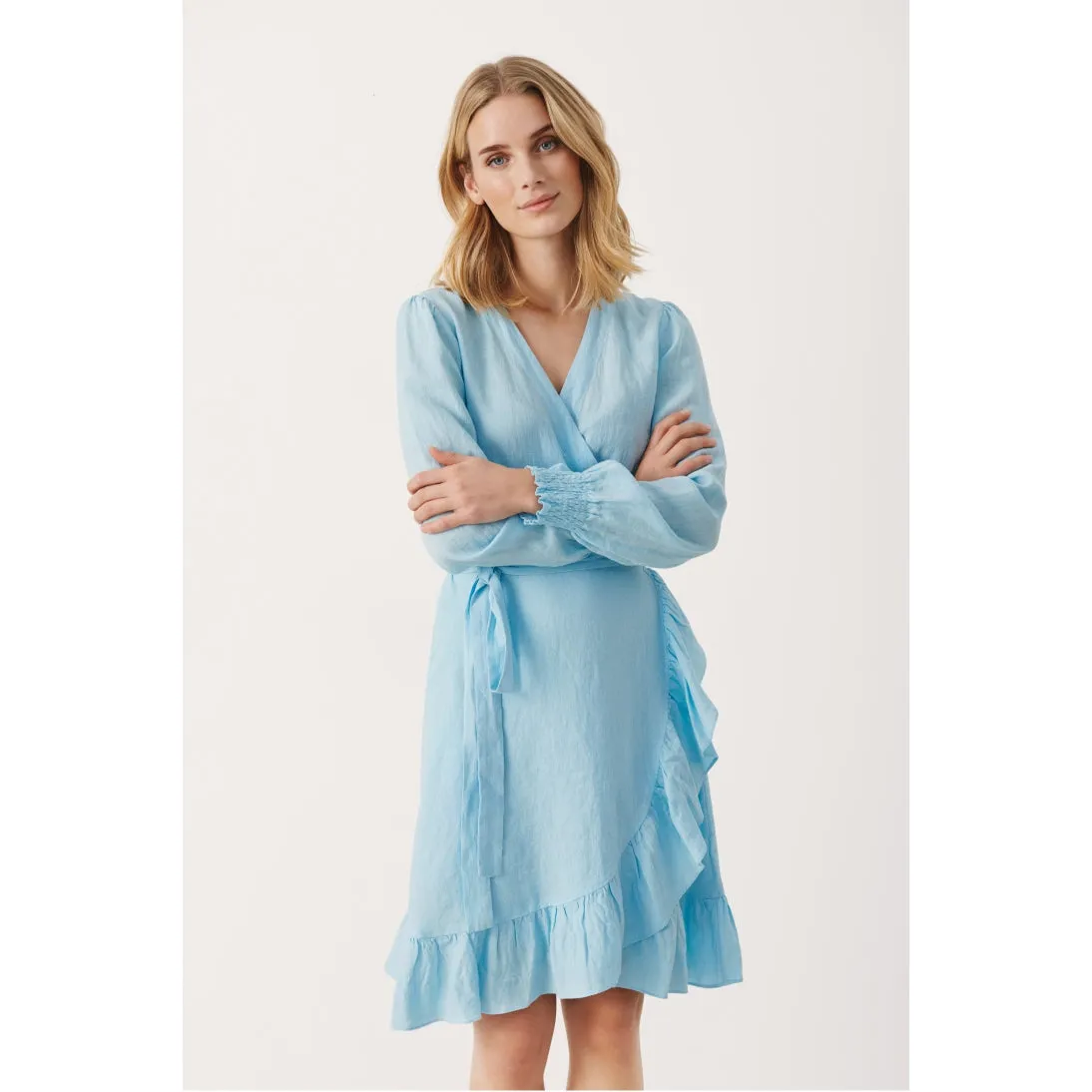 Part Two Sol Pure Linen Wrap Dress in Crystal Blue 7507