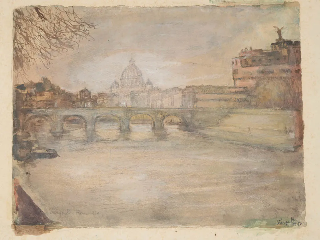 Pastel artwork - Castel Sant'Angelo & the Vatican, Henri Farge (1884-1970)