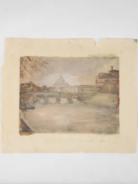 Pastel artwork - Castel Sant'Angelo & the Vatican, Henri Farge (1884-1970)