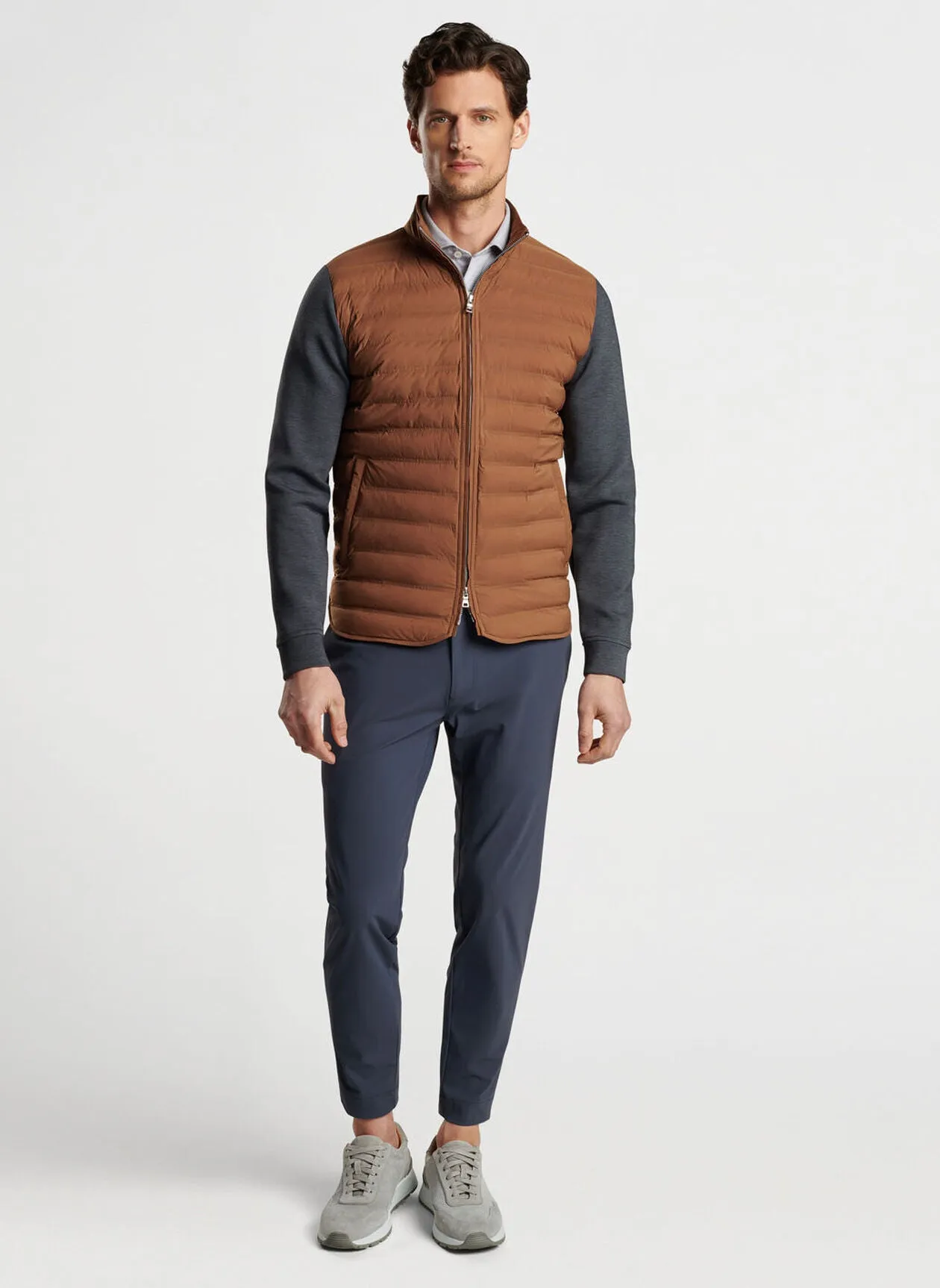 Peter Millar Mens Tailored Fit Winsome Hybrid Cardigan - WALNUT