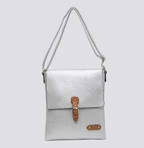 Plain Large Messenger Style Crossbody Bag With Tan Trim (8 Colours)