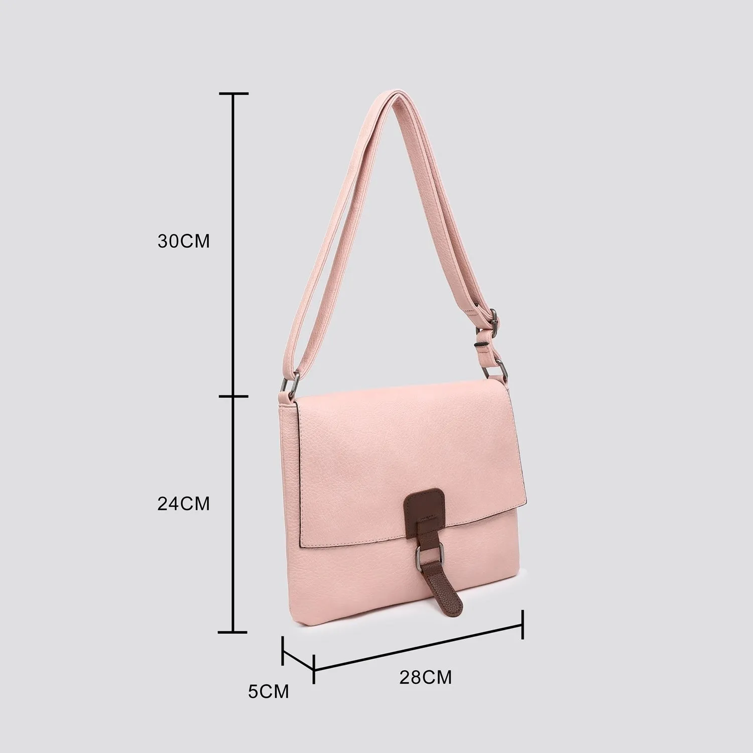 Plain Medium Messenger Style Crossbody Bag With Brown Trim (5 Colours)