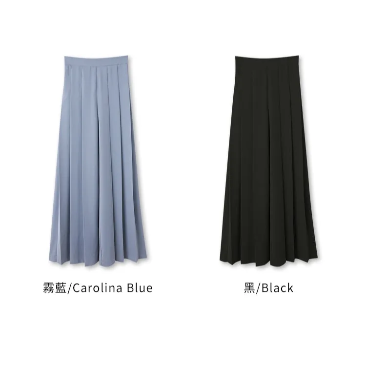 Pleated Wide Leg Elastic Waist Long Culottes Pants Trousers