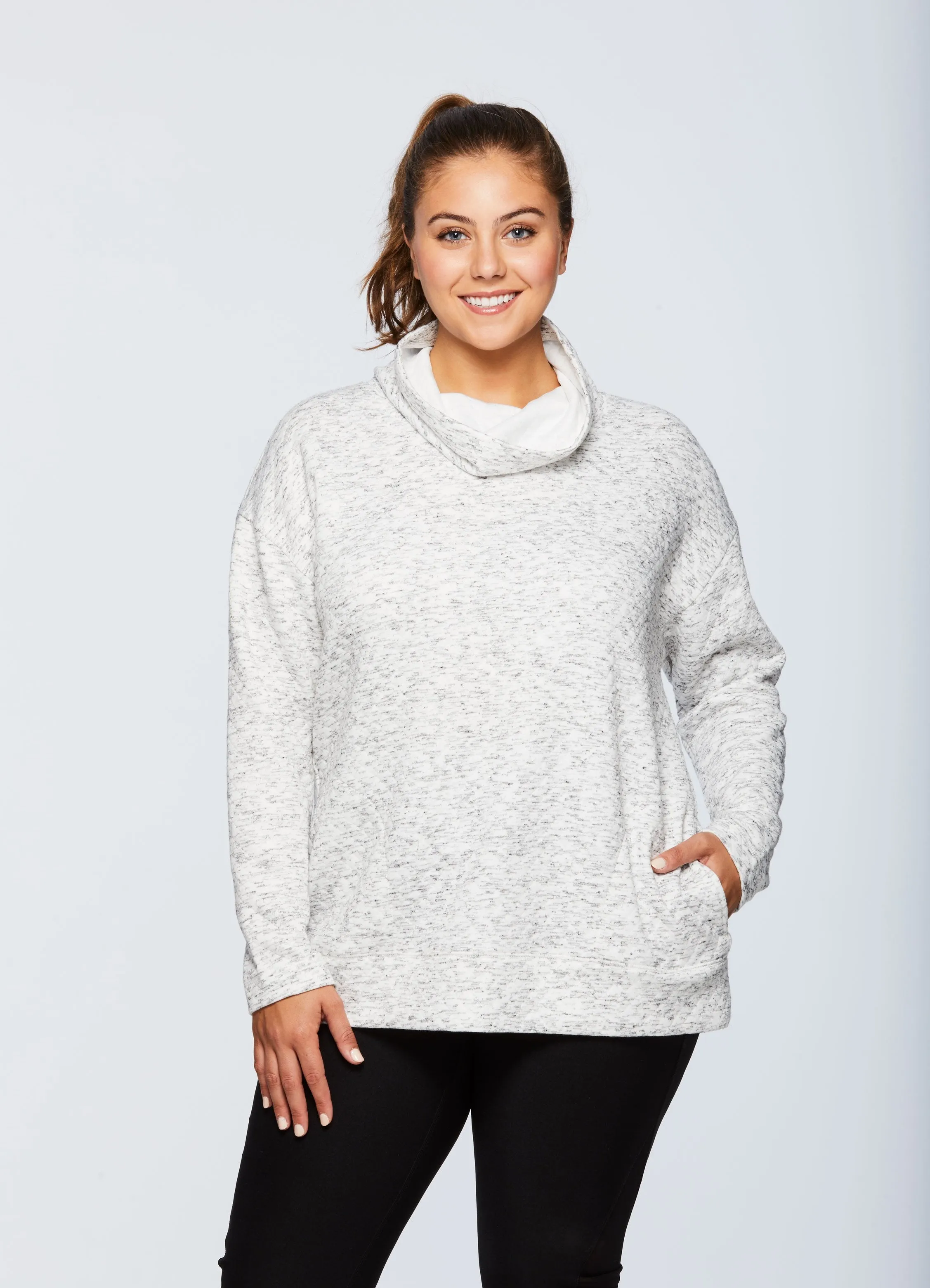 Plus Lumen Cozy Quilted Cowl Neck Sweatshirt