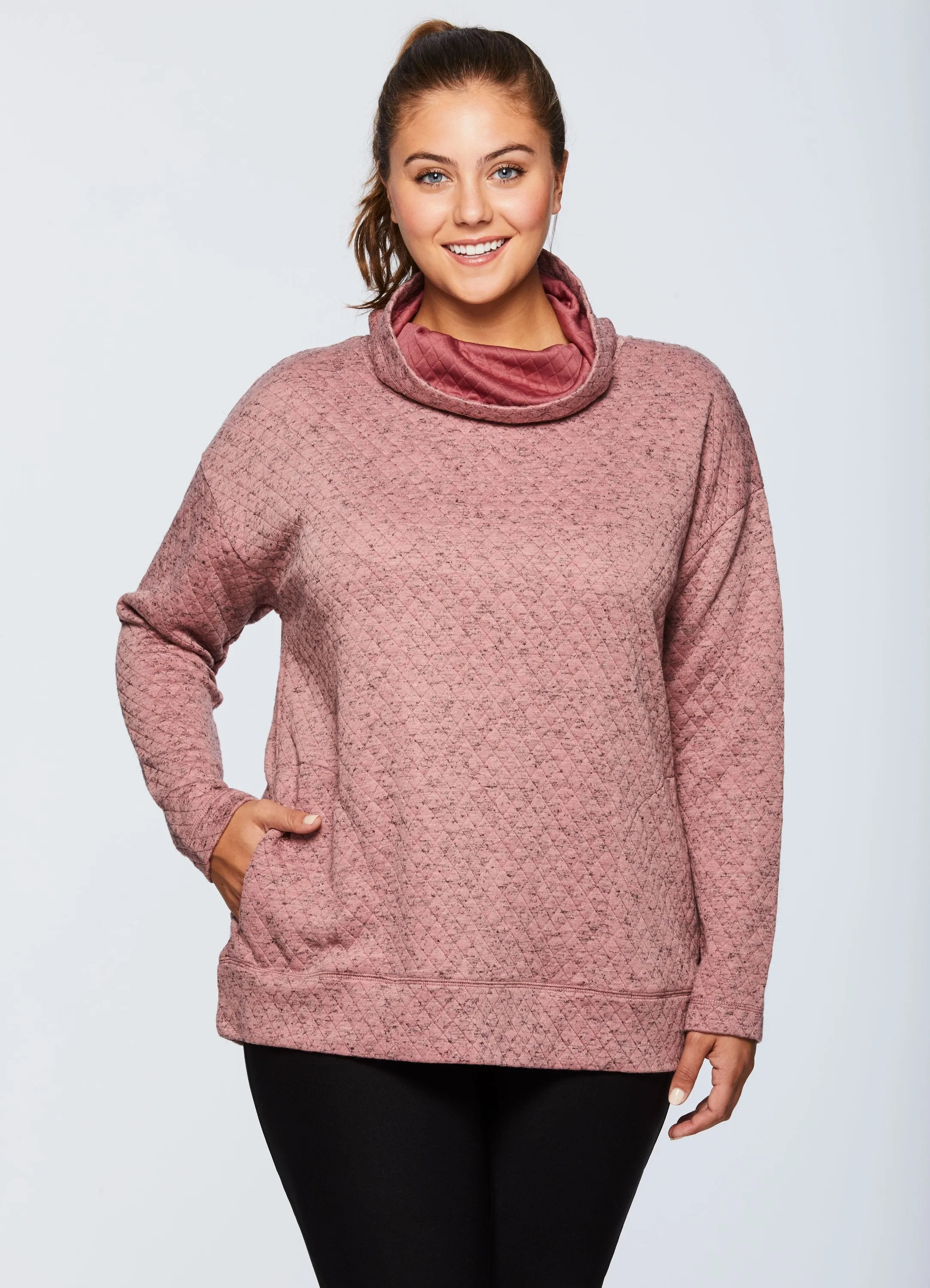 Plus Lumen Cozy Quilted Cowl Neck Sweatshirt