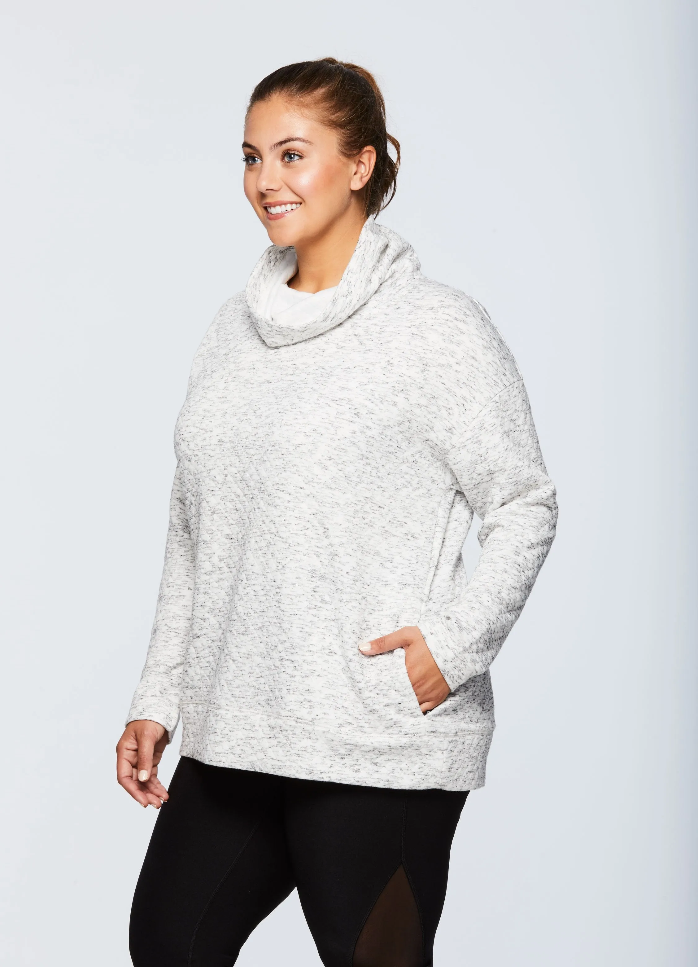 Plus Lumen Cozy Quilted Cowl Neck Sweatshirt