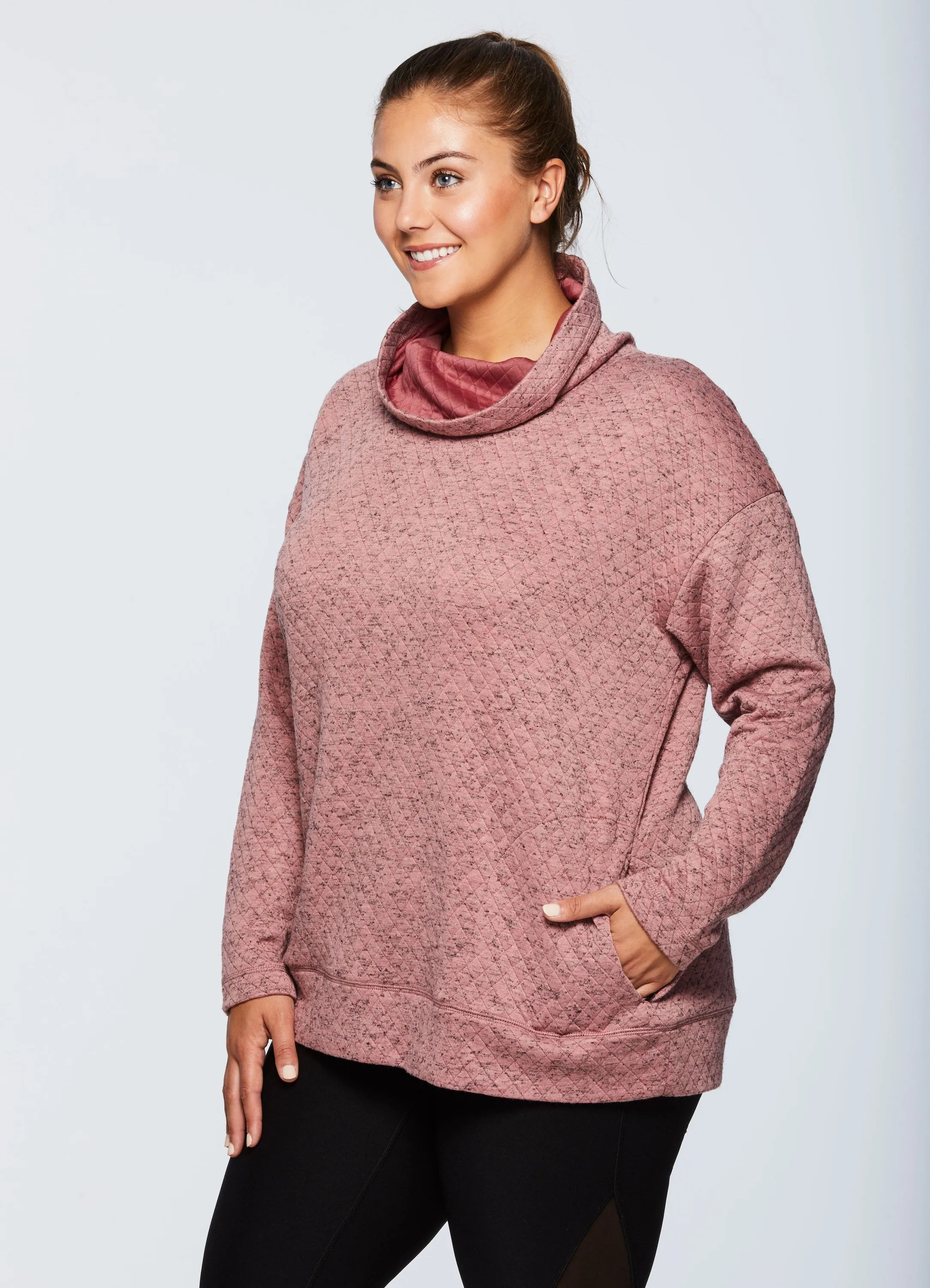 Plus Lumen Cozy Quilted Cowl Neck Sweatshirt