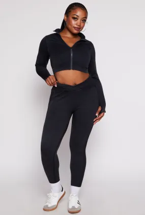 Plus Size Ribbed Knit High Waisted Crossover Leggings