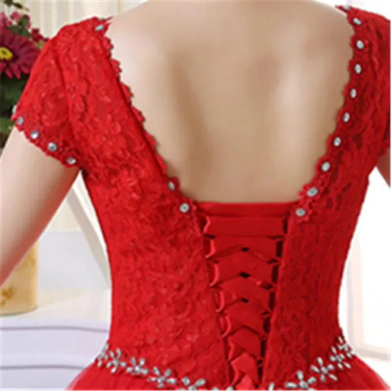 Plus size Vestidos De Novia Real Photo Red White Lace O-neck Sequins Wedding Dresses Cheap Princess Bride Gowns Frock HS587