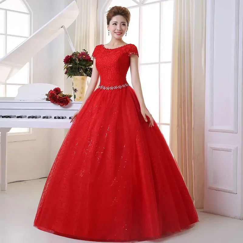 Plus size Vestidos De Novia Real Photo Red White Lace O-neck Sequins Wedding Dresses Cheap Princess Bride Gowns Frock HS587