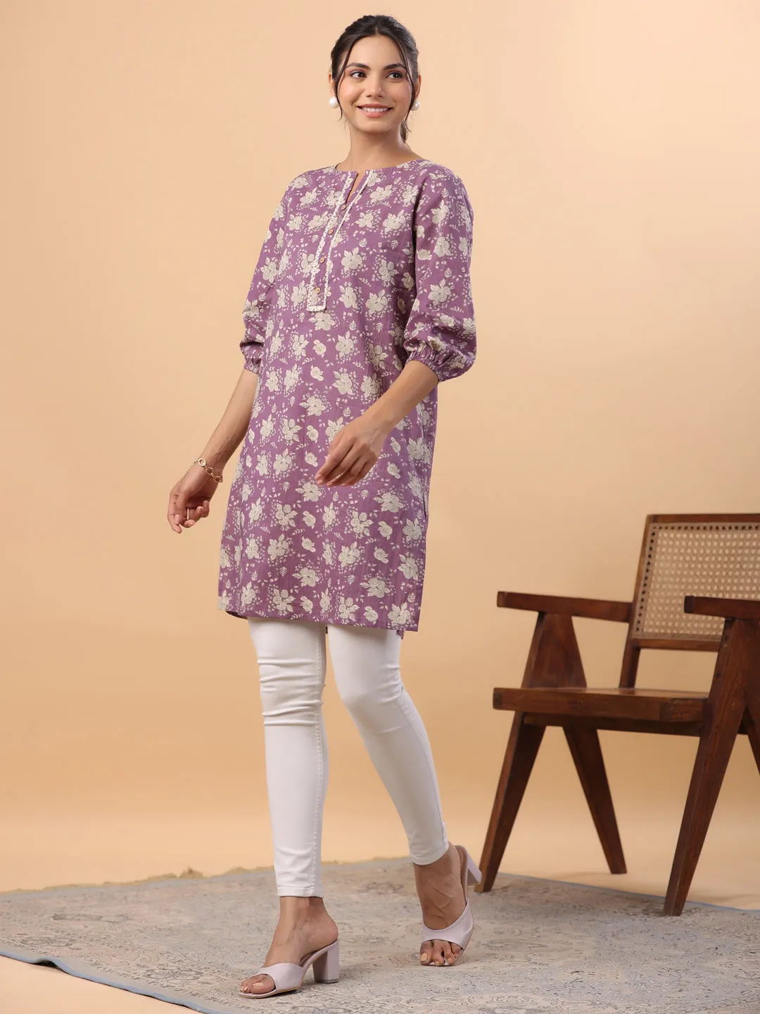 Purple Cotton Floral Tunic