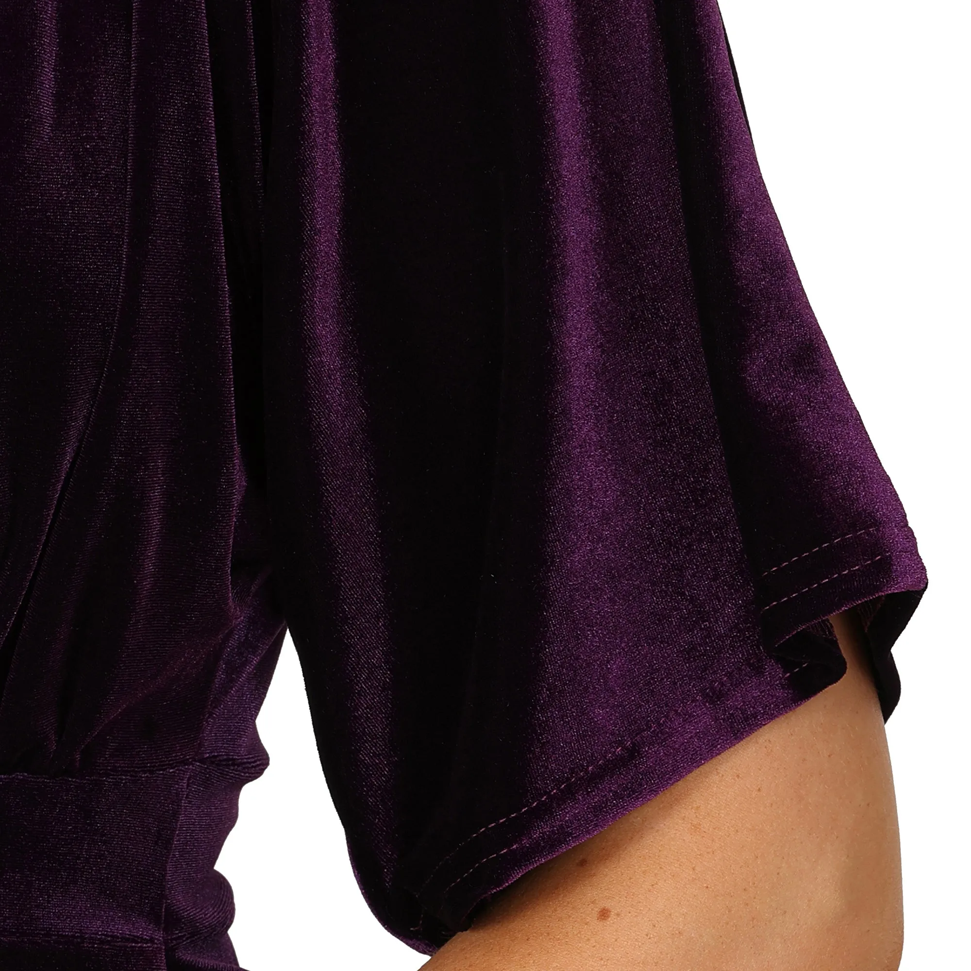 Purple Velour Half Batwing Sleeve Crossover Top Wiggle Dress