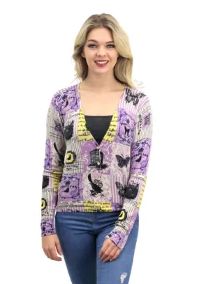 Purplish Lavander Butterfly Print Short Button Cardigan