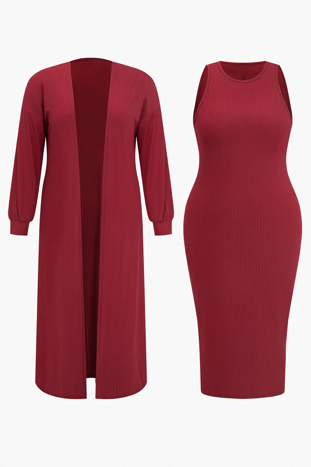 Ribbed Knit Bodycon Midi Dress Set