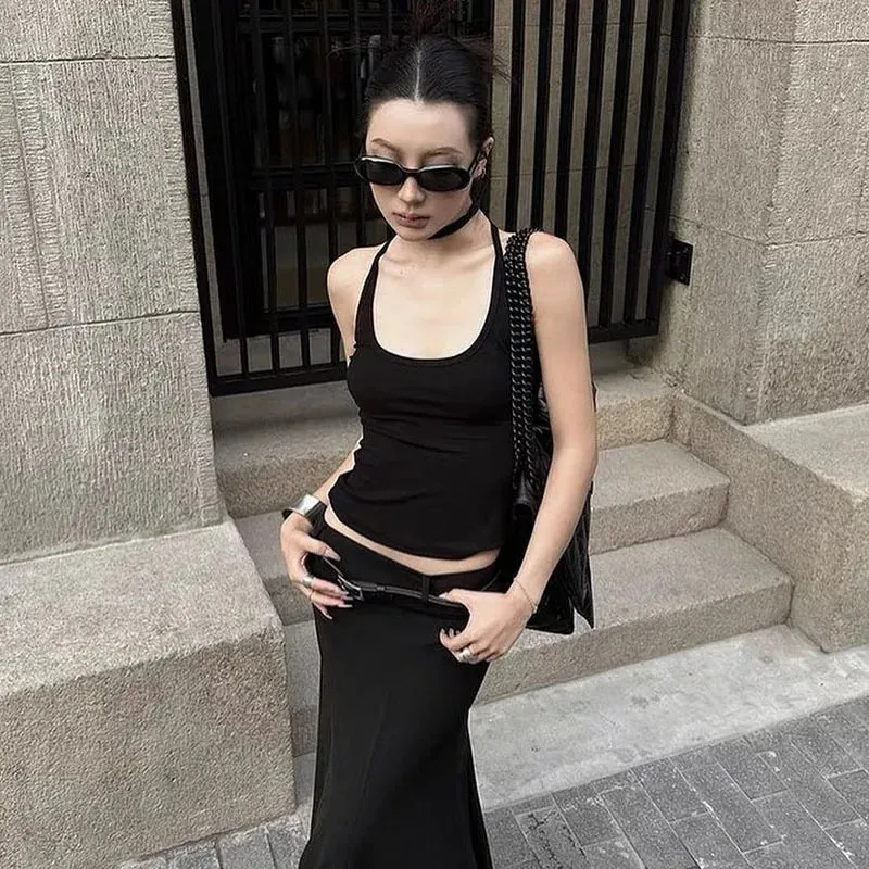 Ribbed Racerback Tank Top Summer 2024 Women Trending Clothing Backless Crop Tops Y2k Streetwear Camisole P16-AD10