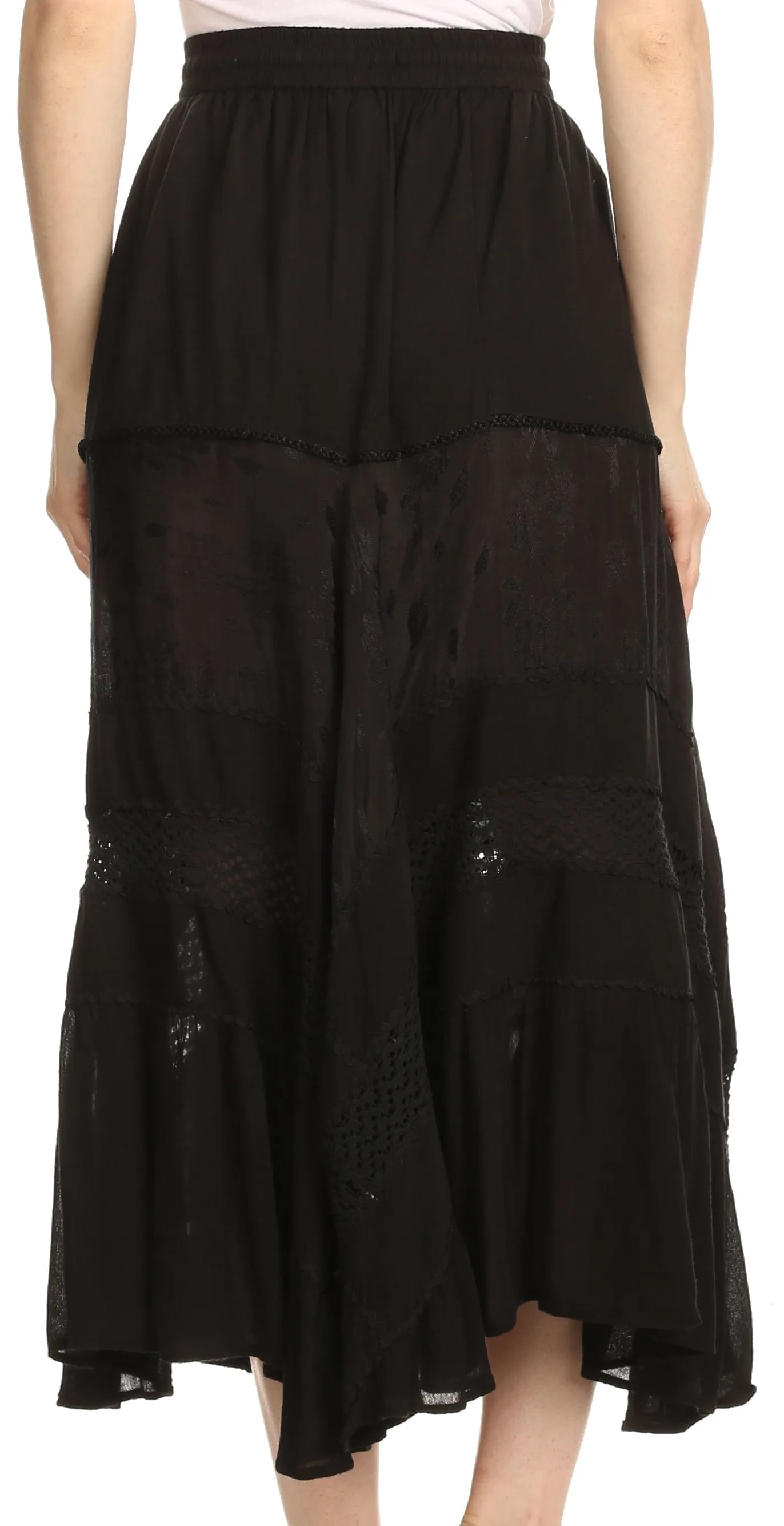 Sakkas Sally Bohemian Casual Mid Length Skirt with Crochet Lace Full Circle