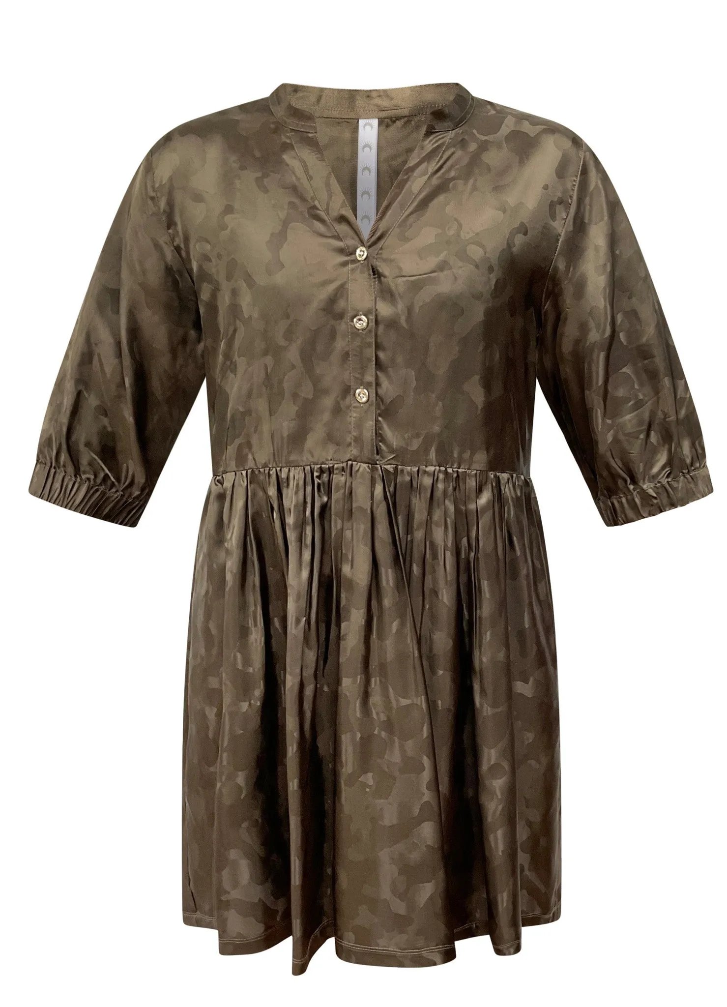 Sara - Khaki Camouflage Skater Style Shirt Dress