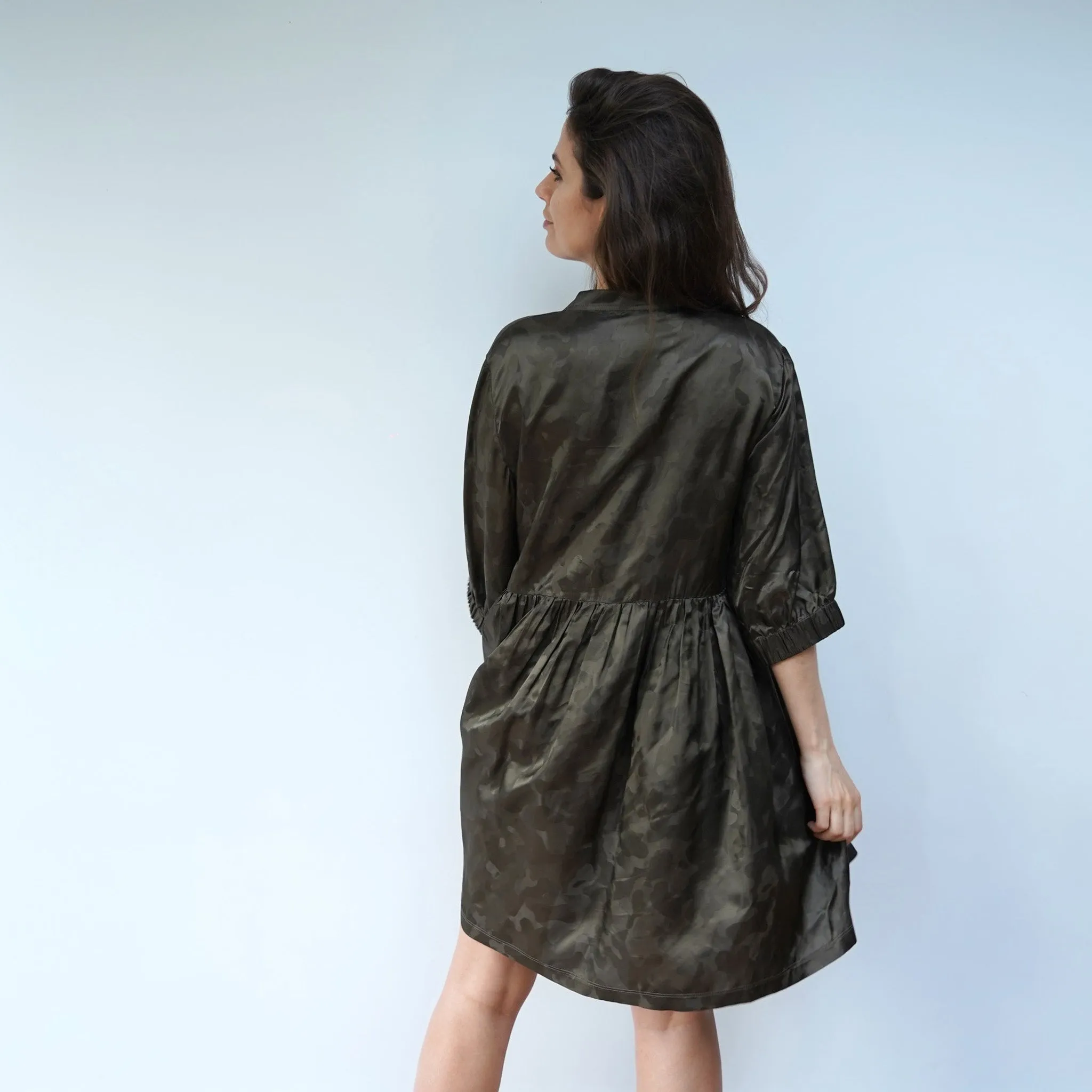 Sara - Khaki Camouflage Skater Style Shirt Dress