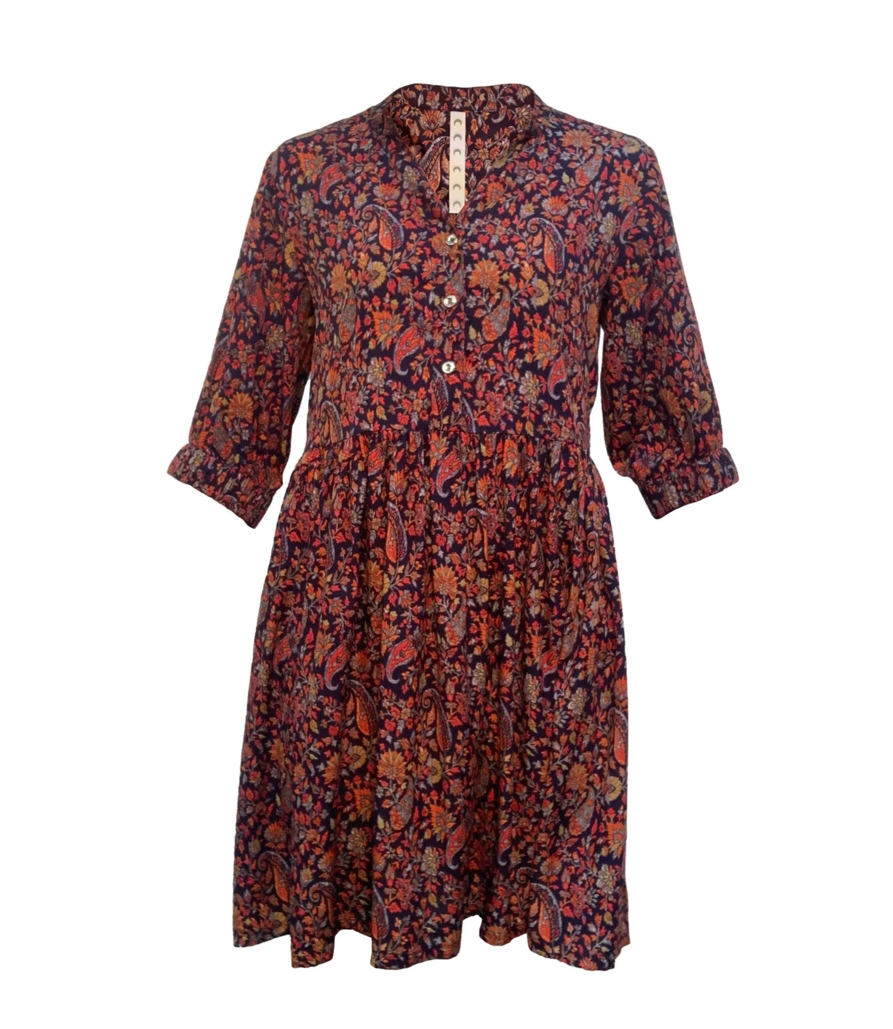 Sara - Lava Leaf Paisley Print Skater Style Shirt Dress