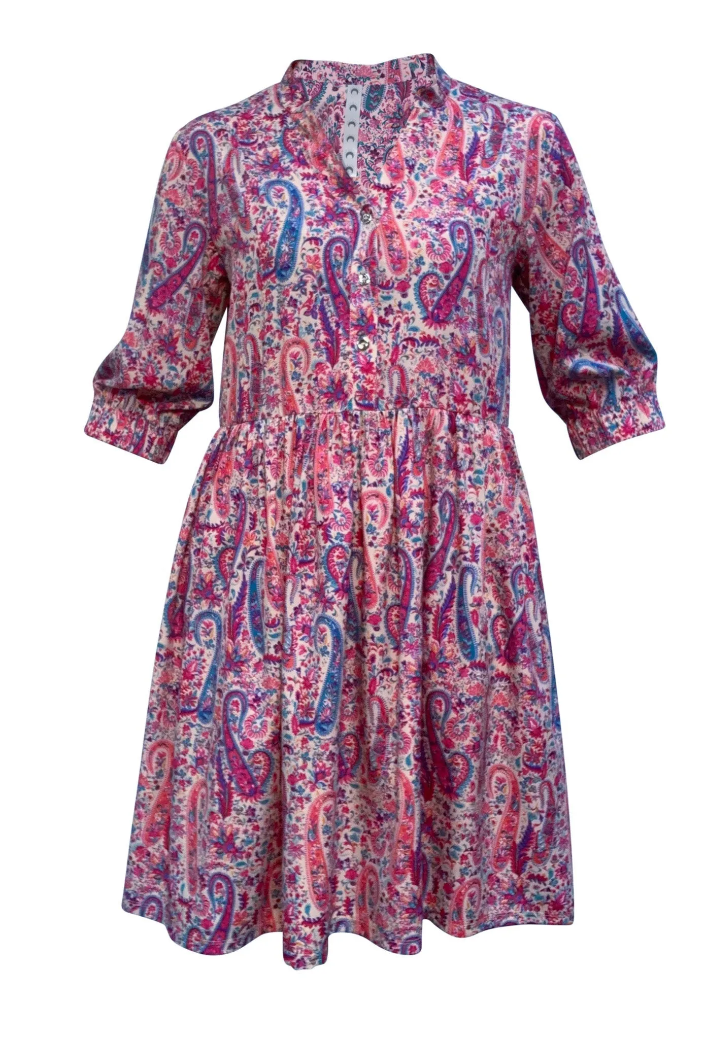 Sara - Psychedelic Paisley Print Skater Style Shirt Dress