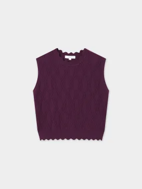 Scalloped Sleeveless Crew Neck Sweater-Wine