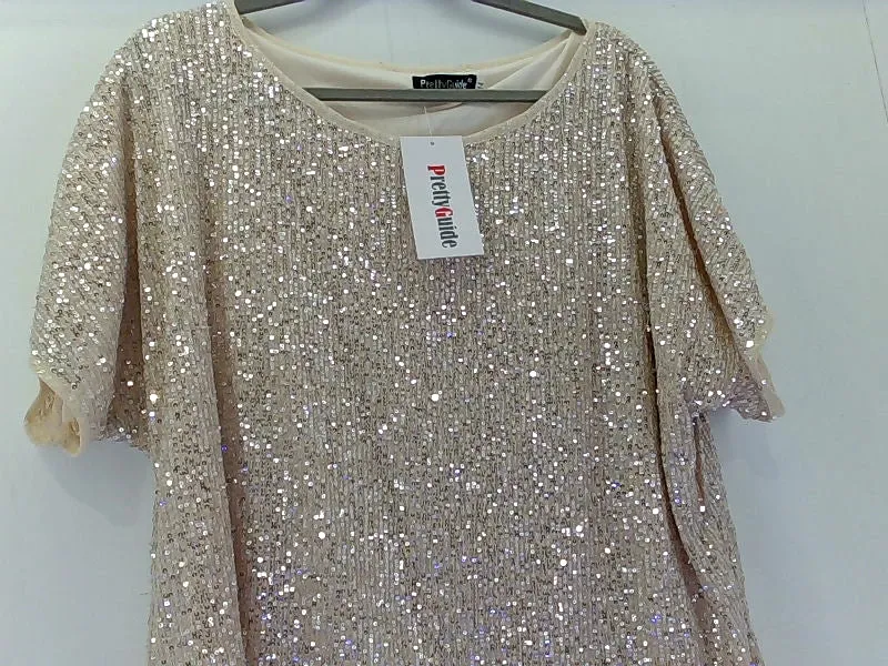 Sequin Beaded Beige Tunic Dress Size 14